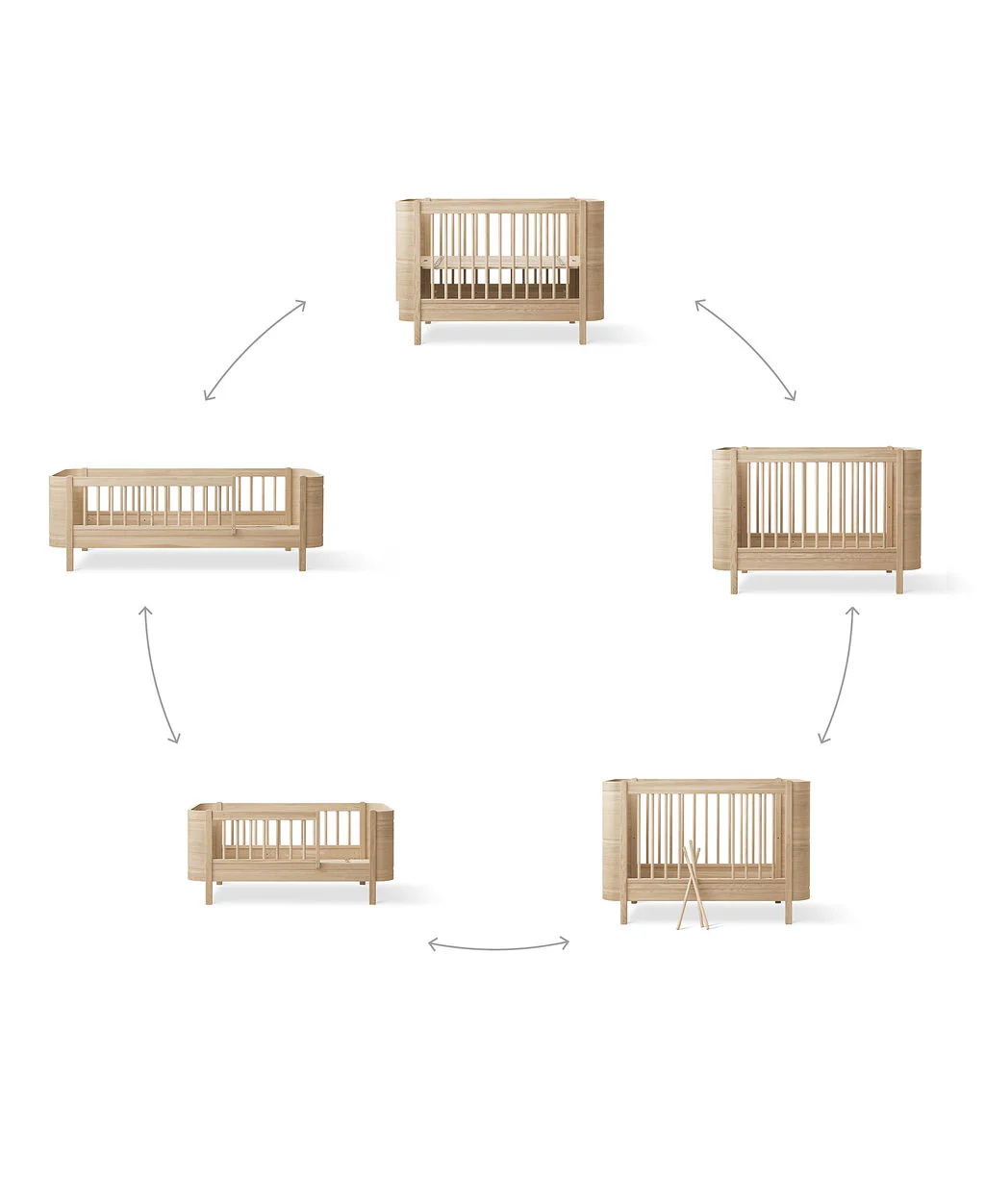 Wood Mini+ Cot Bed Incl. Junior Kit (0-9yrs) - Oak - Image 12